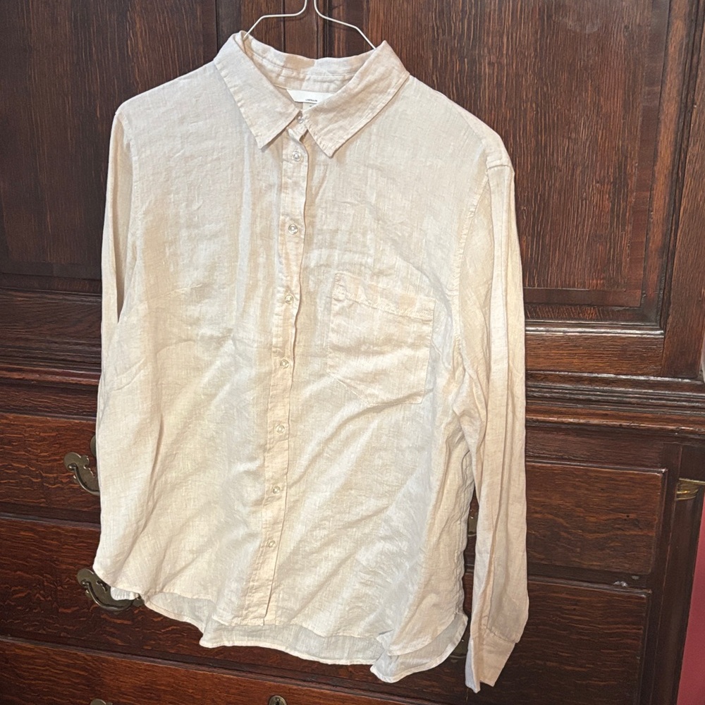 Women’s  Natural color long Sleeve Button-Up linen Shirt from H&M